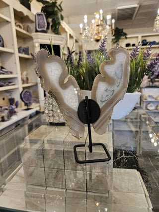 Butterfly Agate, White, Beige, Tan, on Metal Stand, Healing Crystal, Home Decor, Gift (15)
