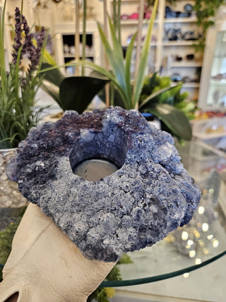 Blue Amethyst Candle Holder, Amethyst Cluster, Healing Crystal,  Home Decor, Gift (166)