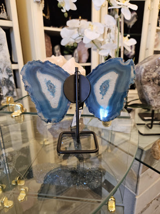 Butterfly, Blue Agate, on Metal Stand, Healing Crystal, Home Decor, Gift (11)