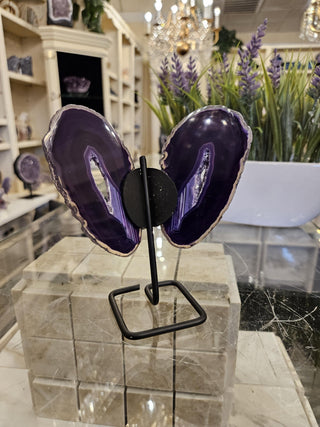 Purple Butterfly, Agate Butterfly, Agate Slice, on Metal Stand, Healing Crystal, Home Decor, Gift  (101)