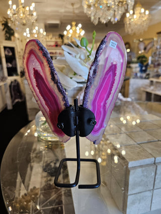Pink Butterfly, On Metal Stand, Pinl Agate, Healing Crystal, Home Decor, Gift (148)