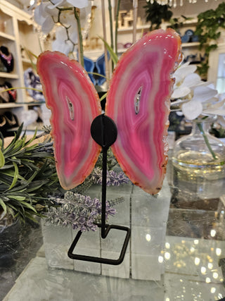 Pink Butterfly, On Metal Stand, Pinl Agate, Healing Crystal, Home Decor, Gift (84)