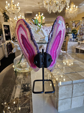 Pink Butterfly, On Metal Stand, Pinl Agate, Healing Crystal, Home Decor, Gift (148)