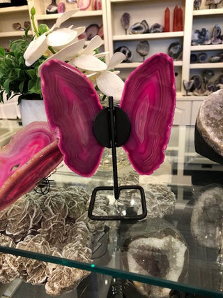 Pink Butterfly, On Metal Stand, Pinl Agate, Healing Crystal, Home Decor, Gift (54)
