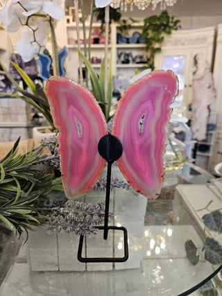 Pink Butterfly, On Metal Stand, Pinl Agate, Healing Crystal, Home Decor, Gift (84)