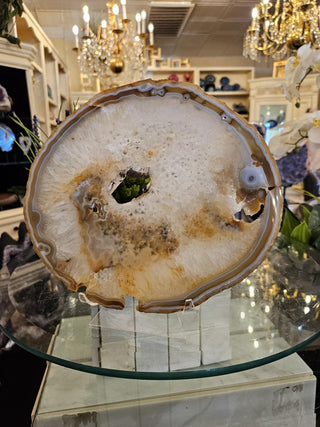 Golden and White Agate Slab, Blue Band, Agate Slice, Tan Agate Slab, Healing Crystal, Home Decor (21)
