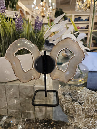 Butterfly Agate, White, Beige, Tan, on Metal Stand, Healing Crystal, Home Decor, Gift (96)