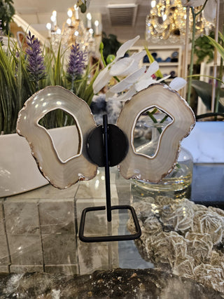 Butterfly Agate, White, Beige, Tan, on Metal Stand, Healing Crystal, Home Decor, Gift (96)
