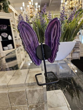 Purple Butterfly, Agate Butterfly, Agate Slice, on Metal Stand, Healing Crystal, Home Decor, Gift  (102)
