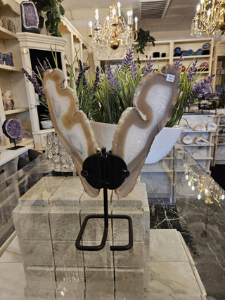 Butterfly Agate, White, Beige, Tan, on Metal Stand, Healing Crystal, Home Decor, Gift (15)
