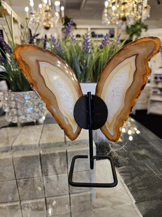 Butterfly Agate, White and Orange, on Metal Stand, Healing Crystal, Home Decor, Gift  (92)