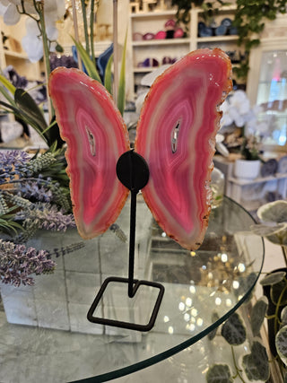 Pink Butterfly, On Metal Stand, Pinl Agate, Healing Crystal, Home Decor, Gift (84)