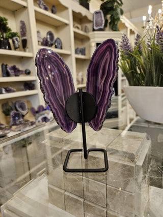 Purple Butterfly, Agate Butterfly, Agate Slice, on Metal Stand, Healing Crystal, Home Decor, Gift  (102)