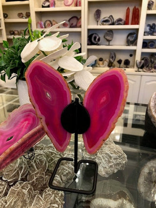 Pink Butterfly, On Metal Stand, Pinl Agate, Healing Crystal, Home Decor, Gift (21)