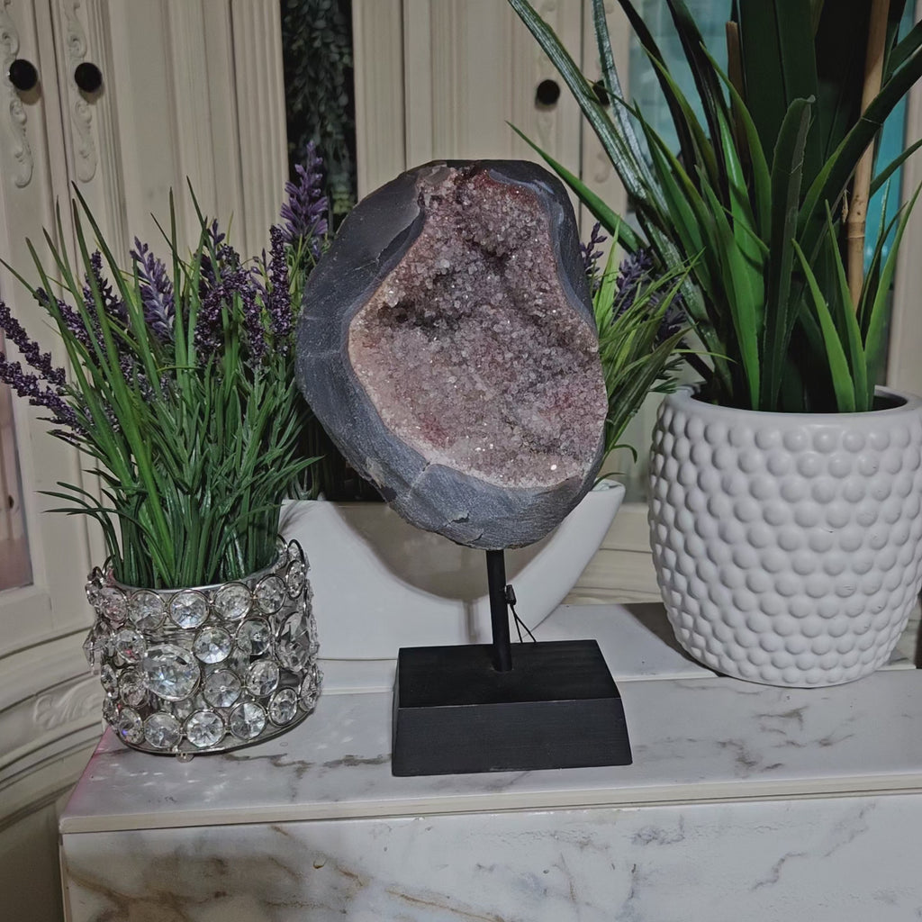 PINK AMETHYST on WOODEN STAND