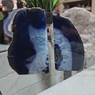 Dark Blue and White Agate Bookends.  

CHIQUE Rock Shop